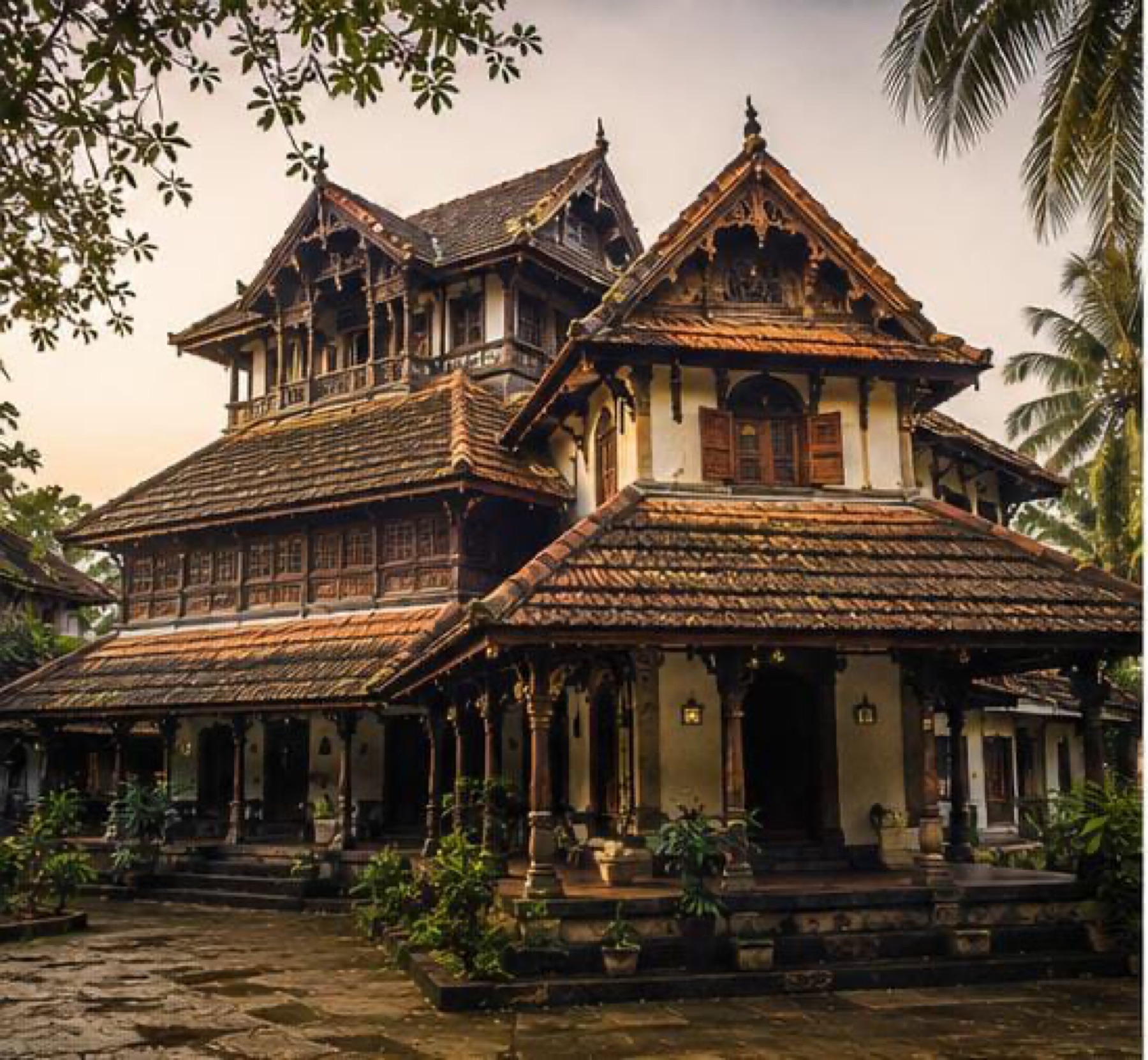 Carved gables and tiled roofs